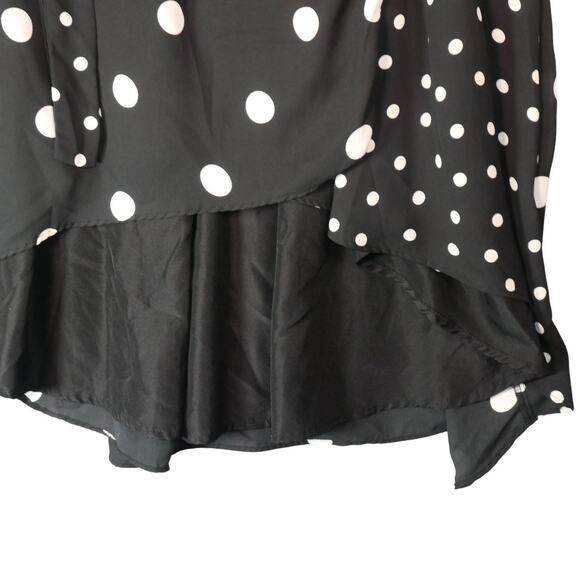 Worthington Faux Wrap Midi Dress Womens XL Black White Polka Dot V Neck High Low - Picture 4 of 16